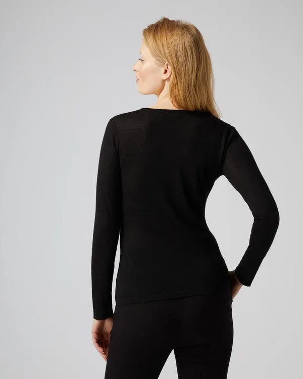 Women Women039s Superfine Long Sleeve Cashmere TopIn Black Black NPeal Tops and Tshirts