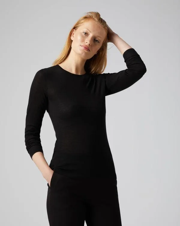 Women Women039s Superfine Long Sleeve Cashmere TopIn Black Black NPeal Tops and Tshirts