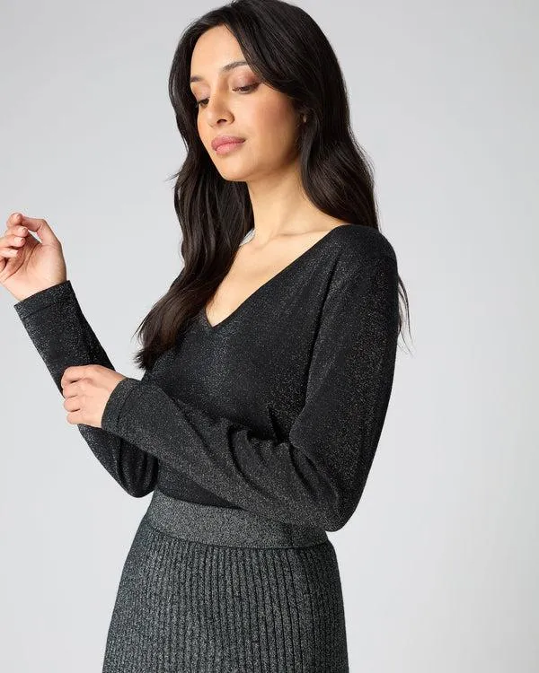 Women Women039s Superfine V Neck Cashmere Sweater With LurexIn Black Sparkle Black Sparkle NPeal V Necks