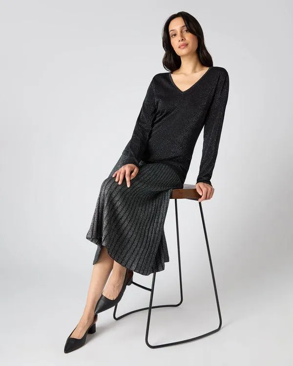 Women Women039s Superfine V Neck Cashmere Sweater With LurexIn Black Sparkle Black Sparkle NPeal V Necks