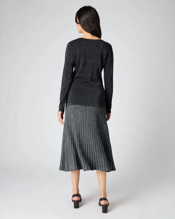 Women Women039s Superfine V Neck Cashmere Sweater With LurexIn Black Sparkle Black Sparkle NPeal V Necks