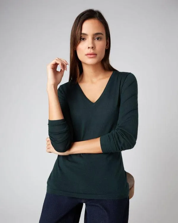 Women Women039s Superfine V Neck Cashmere SweaterIn Midnight Green Midnight Green NPeal V Necks
