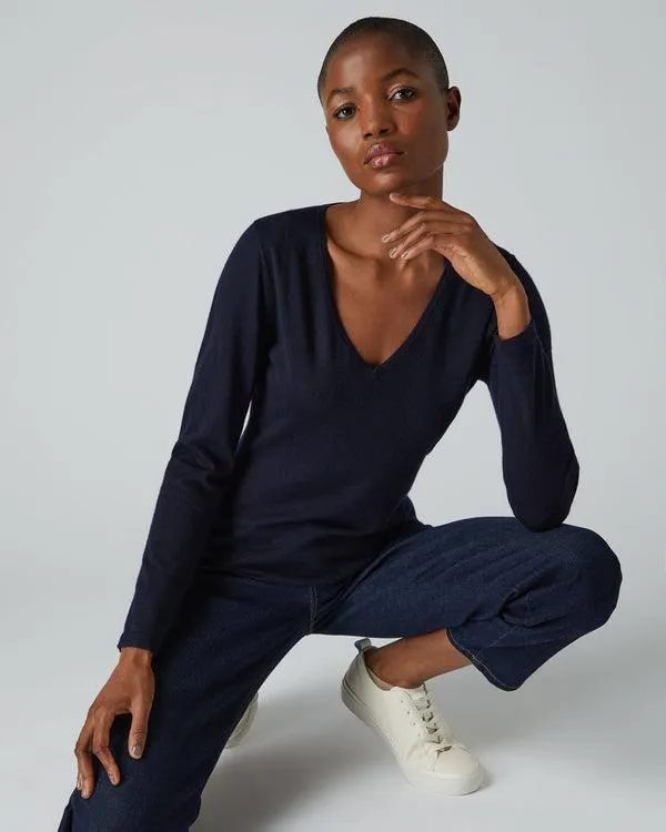 Women Women039s Superfine V Neck Cashmere SweaterIn Navy Blue Navy Blue NPeal Tops and Tshirts