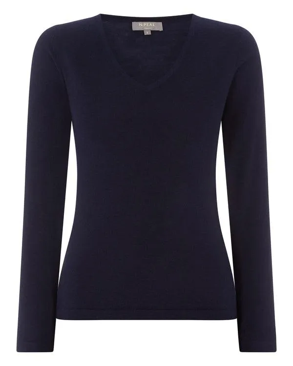Women Women039s Superfine V Neck Cashmere SweaterIn Navy Blue Navy Blue NPeal Tops and Tshirts
