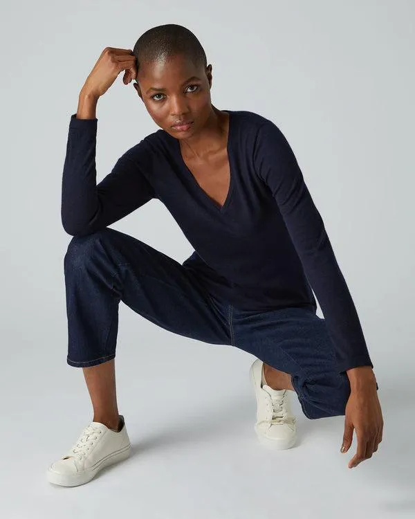 Women Women039s Superfine V Neck Cashmere SweaterIn Navy Blue Navy Blue NPeal Tops and Tshirts