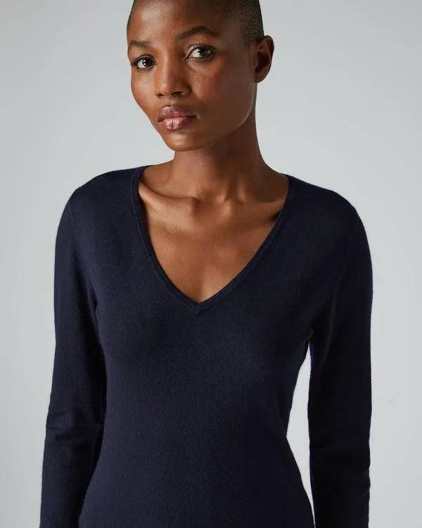 Women Women039s Superfine V Neck Cashmere SweaterIn Navy Blue Navy Blue NPeal Tops and Tshirts