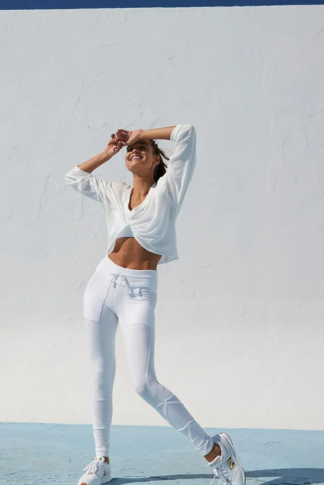 Women Workout Tops Free People Moon Rising LongSleeve Top White