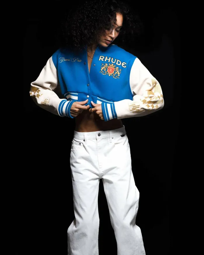 WOMENS F1 CROPPED VARSITY JACKET Women Rhude Tops