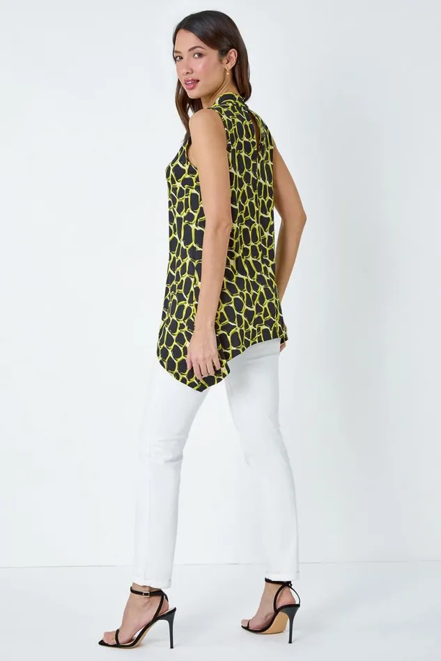 Yellow Spot Print Twist Neck Top Women Roman Tops
