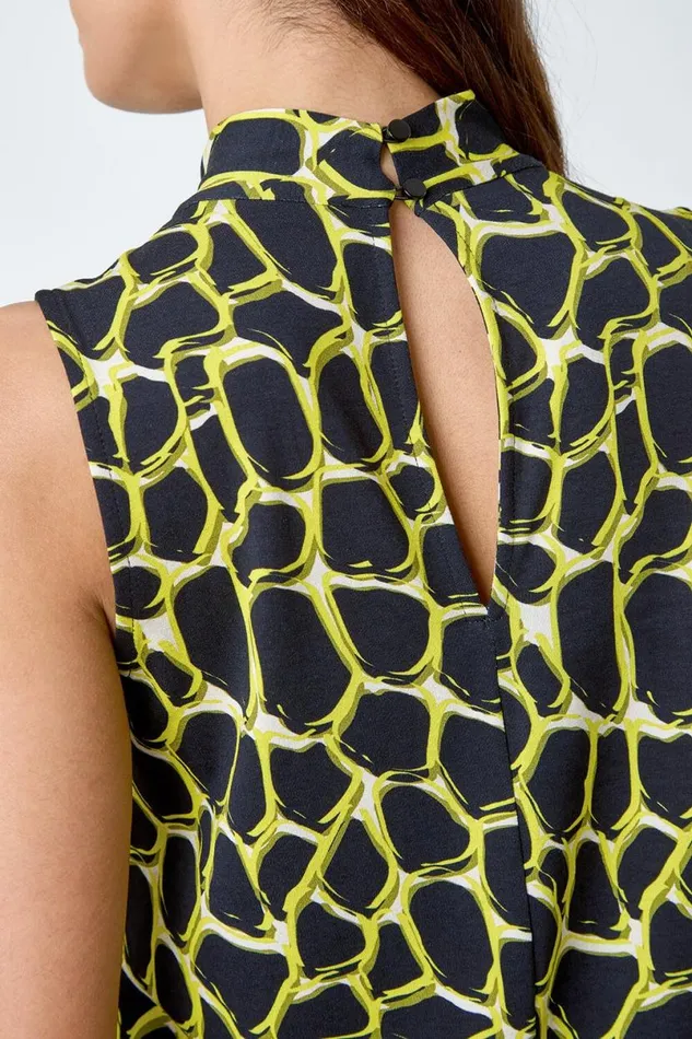 Yellow Spot Print Twist Neck Top Women Roman Tops